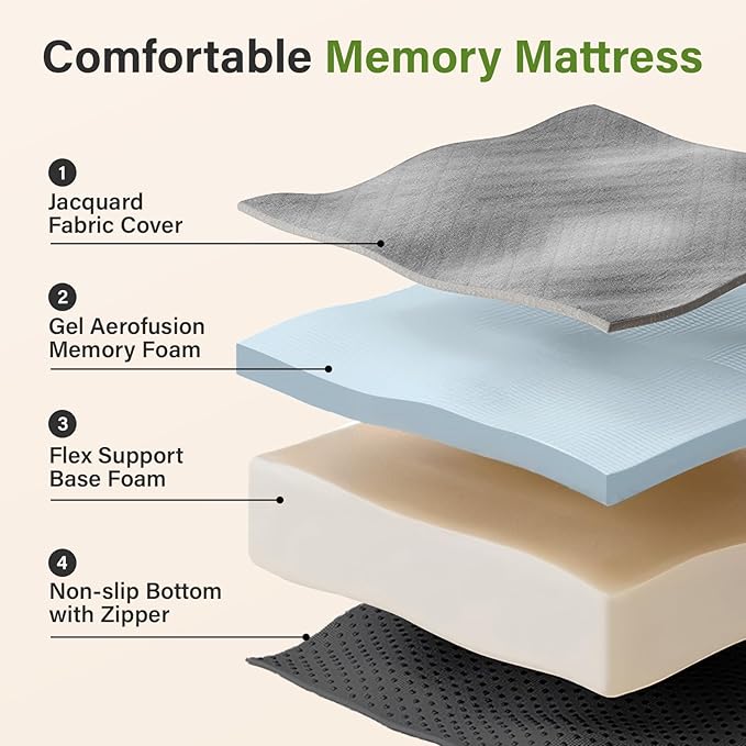 Folding Mattress 4in Single Memory Foam Tri-Folding Mattress with Washable Cover Foldable Floor Mat for Guest Bed, Camping, Yoga, RV Travel, Light Grey (Size: 25" L x 75" W x 4" Th)