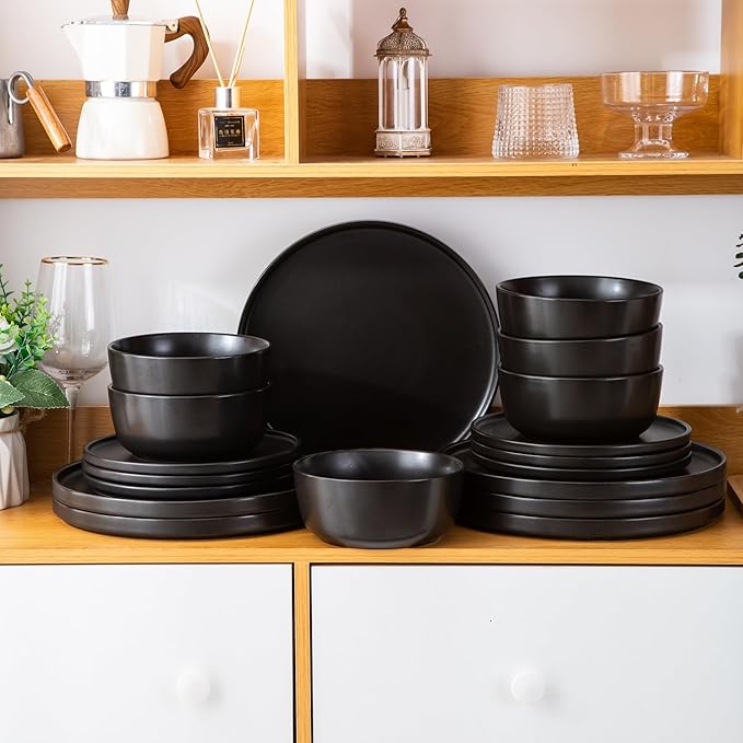 AmorArc Stoneware Dinnerware Sets for 6,Reactive Ceramic Plates and Bowls Set,Highly Chip and Crack Resistant | Dishwasher & Microwave Safe | Round Dishes Set Service for 6 (18pc)