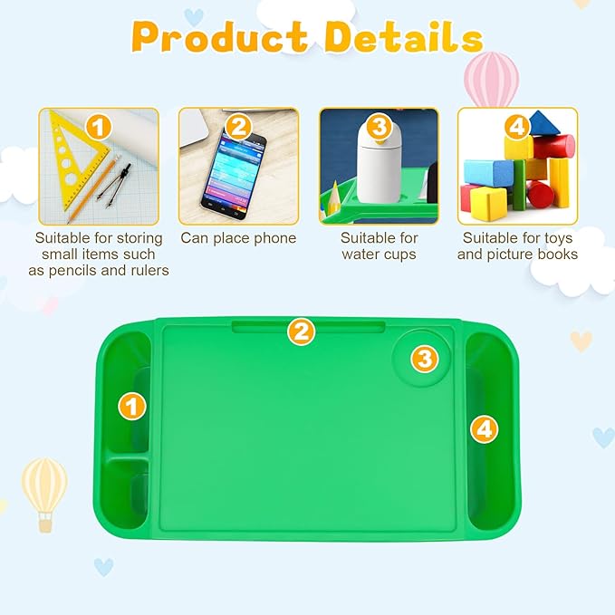 6 Pcs Kids Lap Desk Tray, Plastic Breakfast Lap Desk Trays with Storage Slots, Portable Stackable Lap Tray Table for Eating Writing Drawing Classroom, 19.69" L x 9.84" W x 7.1" H (Multicolor)