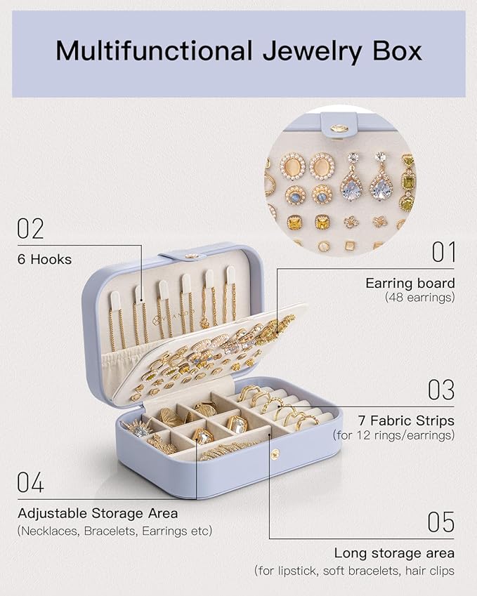 Vlando Travel Jewelry Case for Women Girls Mothers, PU Leather Portable Small Jewelry Box for Rings, Necklaces, Bracelets, Earring Holder Organizer Storage for Travel Gifts Bridesmaid Gifts - Purple