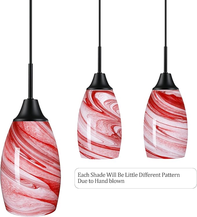 Mini Glass Pendant Light 4.72" with Handblown Burgundy Marble Art Glass Hanging Light 1-Pack Oval Ceiling Hanging Light Fixture for Dining Room Kitchen Island Cafe Foyer Hallway