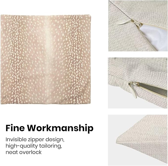 Antelope Pillow Covers 18 x 18 Inch Pack of 2, Animal Skin Print Decorative Throw Pillow Cases Outdoor Linen Farmhouse Neutral Fawn Cushion Cover for Bedroom Home Sofa Decor