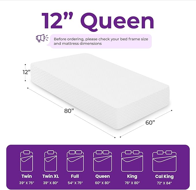 GAESTE 12 Inch Queen Cooling Gel Memory Foam Mattress Medium Firm for Cool Sleep Pressure Relieving CertiPUR-US Certified Foam, Convenient Mattress in a Box Fiberglass Free (Queen, 12 in)