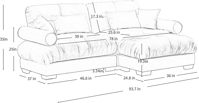 Ball & Cast 93.7" Modern Sectional Sofa,L-Shaped Sectional 2-Seater Loveseat with Movable Ottoman,Pillows and Overthick Cushion,Big Comfy Couch for Living Room,Reading Room,Loft and Bedroom,Camel