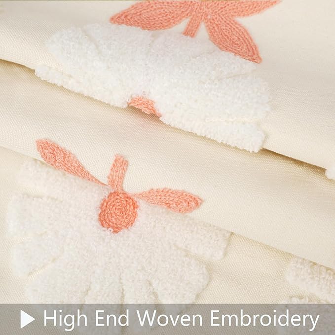 Merrycolor Boho Embroidered Throw Pillow Covers 18x18 Pink Flower Pillow Covers Textured Square Cushion Case Farmhouse Decorative Pillow Covers for Couch Bed,1PC, Beige and Pink Floral