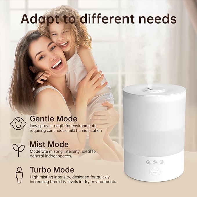 YOGIN Humidifiers for Bedroom Large room,Top fill 2.5L Ultrasonic cool mist Humidifiers for Baby Nursery and Plants,Up to 24 Hours, 24db Quiet,Night Light, Auto Shut Off, Easy Clean Humidifier