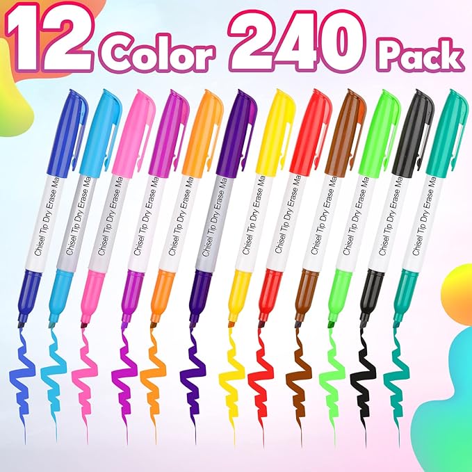 Sepamoon 240 Pack Dry Erase Markers Bulk Chisel Tip Whiteboard Markers Pens Low Odor for School Office Home(Multicolor)