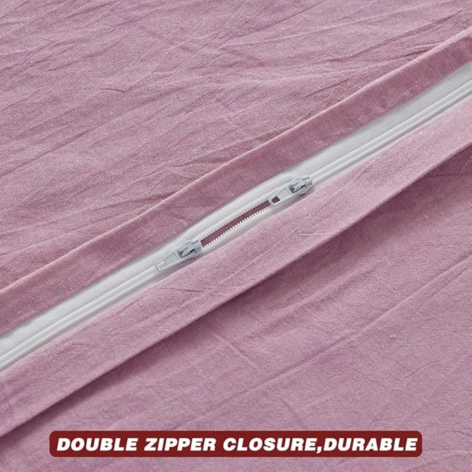 FACE TWO FACE Bedding Duvet Cover Set 3 Pieces 100% Washed Cotton Duvet Cover Linen Like Textured Breathable Durable Soft Comfy (King, Pink Purple.)