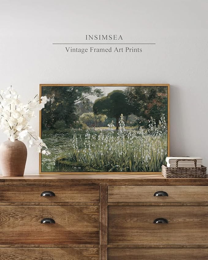 InSimSea Framed Canvas Wall Art Vintage Decor, Home Decor Wildflower Field Artwork Large Canvas Wall Art, Rustic Style Kitchen Office Farmhouse Bathroom decor, 16"x24"