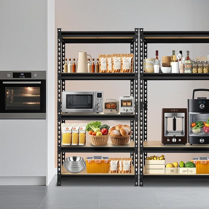 BIG RED Storage Shelving Unit, 5-Tier Adjustable, Heavy Duty Metal Garage Shelves/Utility Rack for Kitchen, Pantry, Basement, Bathroom, Laundry - 2,000 lbs Capacity, Black, 72" H x 35" W x 12" D