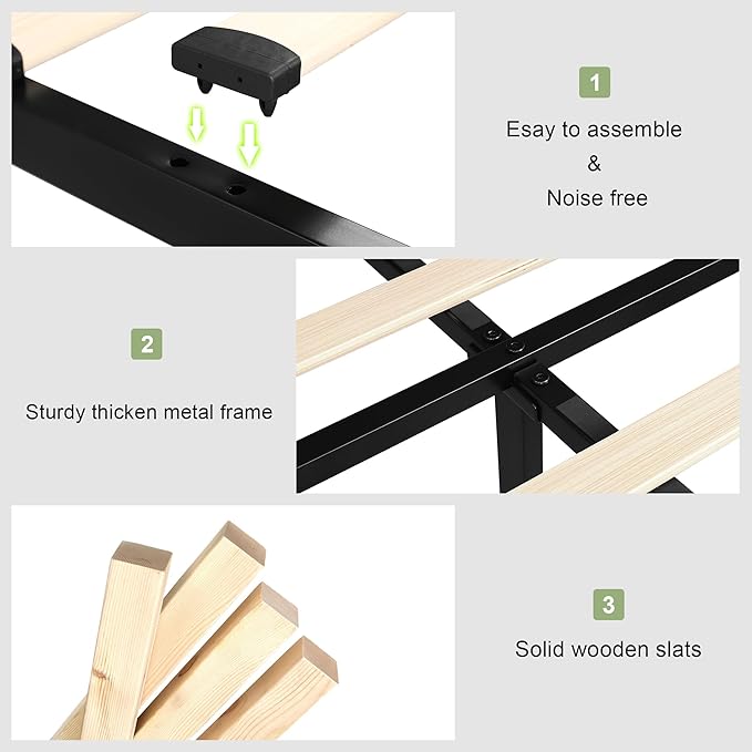 Feonase Queen Bed Frame with 4 Storage Drawers, Upholstered Button Tufted Storage Headboard with Fast Charging Station, Heavy Duty Slats Support, No Box Spring Needed, Noise-Free, Dark Grey