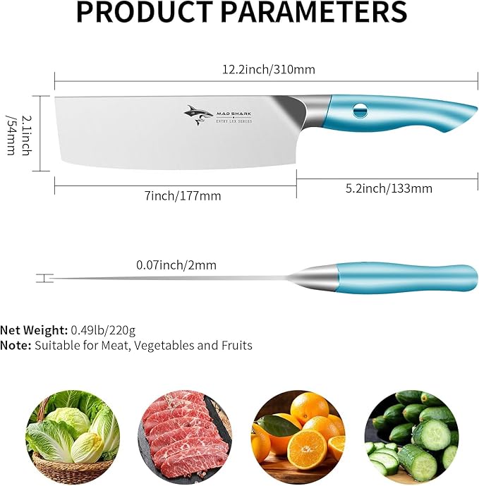 MAD SHARK Nakiri Chef Knife 7 Inch Vegetable Knives, Ultra Sharp Knife, Multipurpose Chopping Knife with Precision and Beauty, for Home and Kitchen, Unique gift for Family with Box，Blue