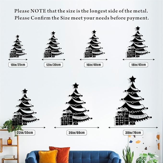 Personalized Christmas Tree Metal Sign, Custom Signs Outdoor Metal Wall Decor, Merry Christmas Tree Signs Wall Decoration for Home Living Room, Bedroom, Office, Garden, Porch