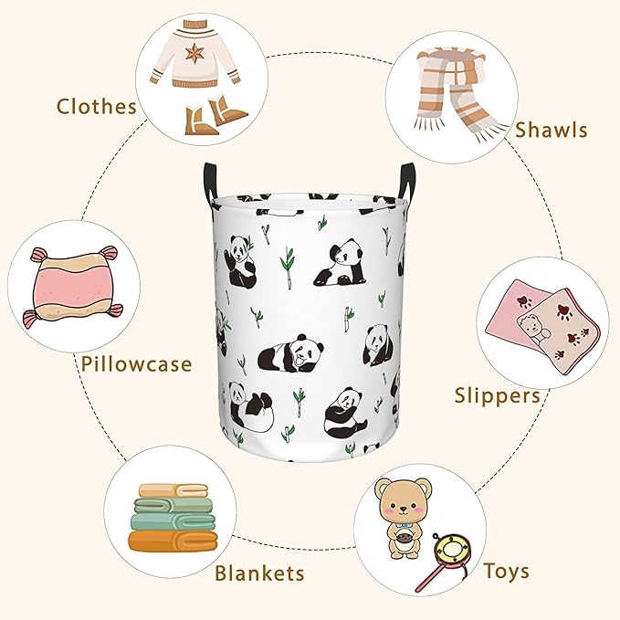 Laundry Hamper, Cute Pandas Animal Laundry Basket,Waterproof Foldable Storage Bin for Bedroom,Clothes Organizer Basket,Toys Box 16x20 Inch