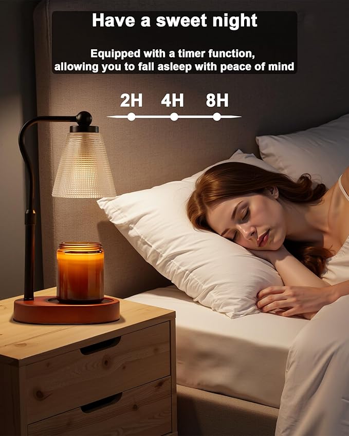 Candle Warmer Lamp with Timer, Dimmer, Adjustable Height, 2 Replacement Bulbs, Electric Candle Warmer for Jar Candles, Decorative Candle Lamps (Clear)