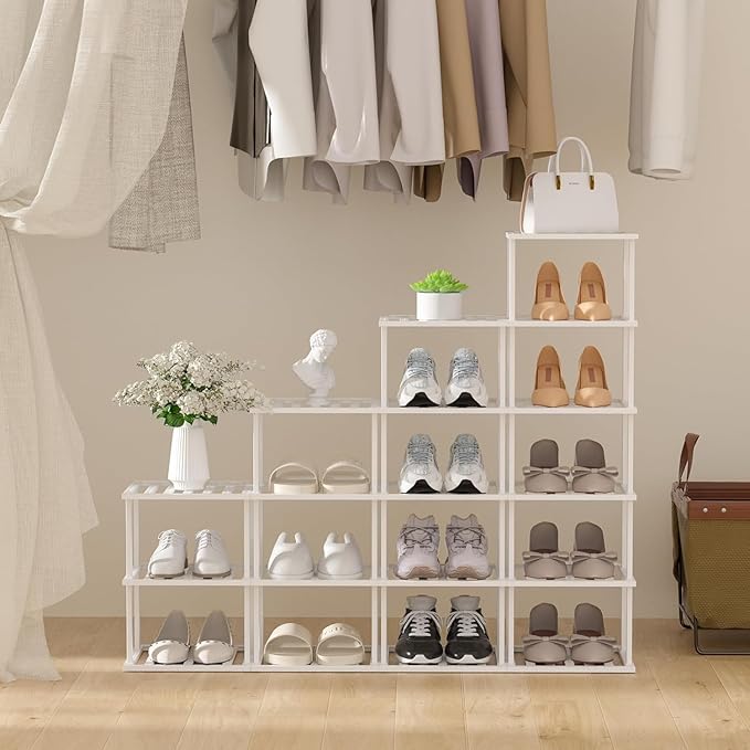 White Bamboo Shoe Rack - Vertical Shoe Rack for Small Spaces