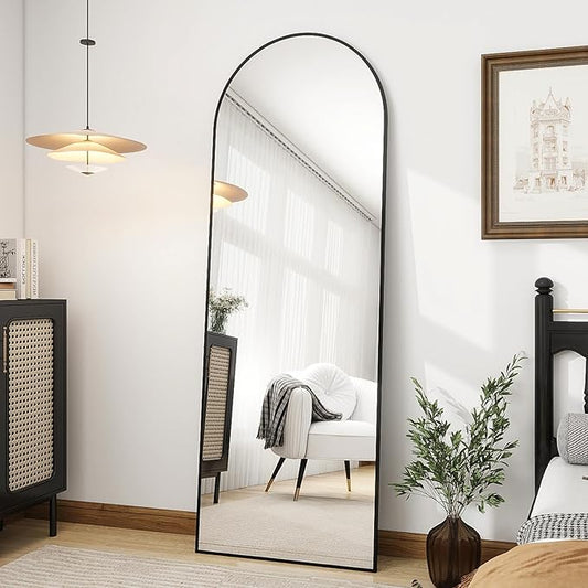 OGCAU Floor Full Length Mirror, 56"x20" Black Arched Full Body Mirror, Floor Mirror, Hanging or Leaning, Standing, Wall Mounted with Aluminum Frame for Bedroom Living Room