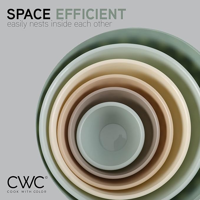 COOK WITH COLOR Mixing Bowls with Lids - 12 Piece Plastic Nesting Bowls Set includes 6 Prep Bowls and 6 Lids, Diamond Design - Microwave Safe (Mint)