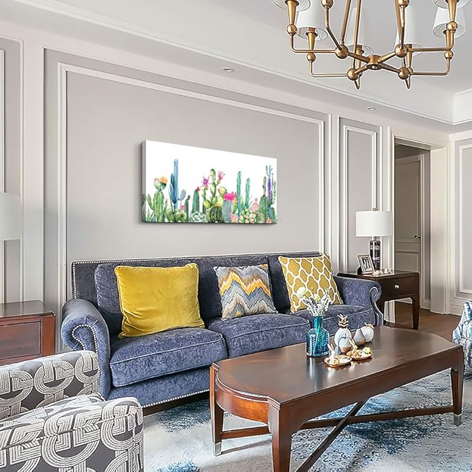 Wall Art for living room Canvas Prints Artwork bathroom Wall Decor Simple Life Green plants cactus Picture Watercolor painting Framed bedroom wall decorations Office posters Works Home Decoration