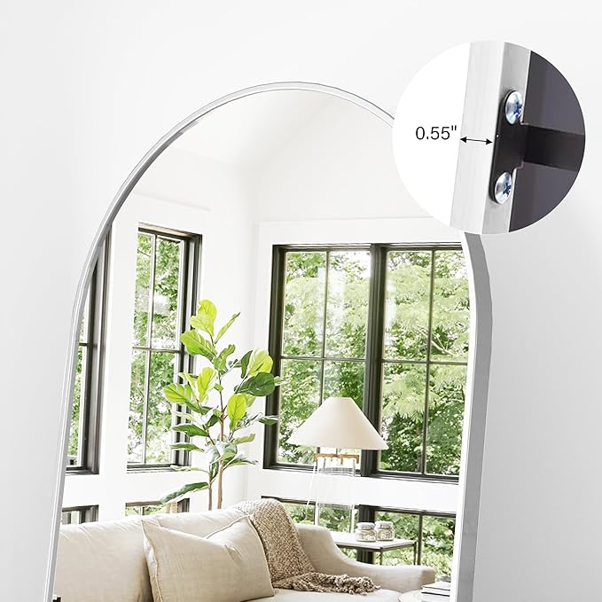Full Length Mirror, 71"x30" Arched Floor Mirror, Oversized Standing Mirrors, Hanging or Leaning Against Wall Mounted Mirrors, Large Full Body Mirror with Aluminum Frame for Bedroom (White)