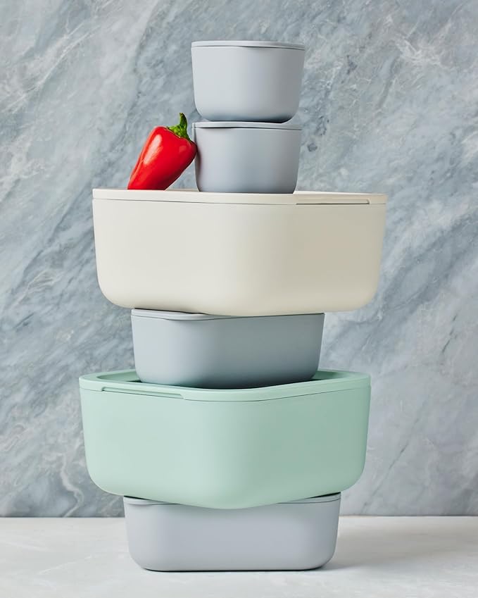 Caraway 6pc Glass Food Storage Set – 4.4 Cup Food Containers (6) - Ceramic Coated - Non Toxic, Non Stick with Lids - Microwave Safe - Sage