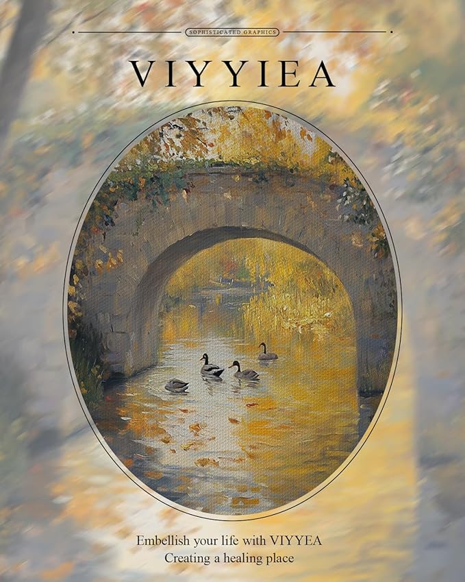 VIYYIEA Gold Framed Wall Art, Stone Bridge Canvas Print Home Decor Vintage Art Painting Picture Bathroom Wall Decor, Landscape Artwork for Living Room Bedroom Kitchen Office - 16L x 13W