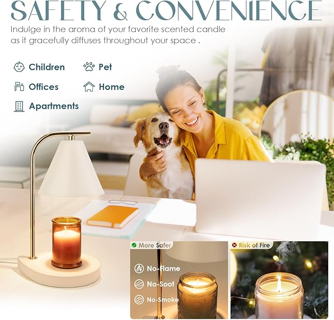 Candle Warmer Lamp with Timer, Dimmable Candle Lamp for Small and Large Jar Candles, Modern Candle Warmer Lamp with 2 Bulbs(White Gold)
