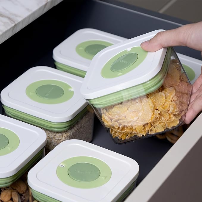 linoroso Pop Airtight Food Storage Containers with Time Recording Lids, BPA-Free Stackable Plastic Storage Containers Set of 4, Dry Cereal Container Set for Pantry Countertop Fridge Organization