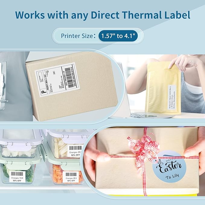 JADENS Bluetooth Thermal Label Printer -Wireless Shipping Label Printer for Small Businesses & Package, USPS, Etsy, Amazon, Compatible with iPhone, Windows, Android, 4x6, Label Maker, White