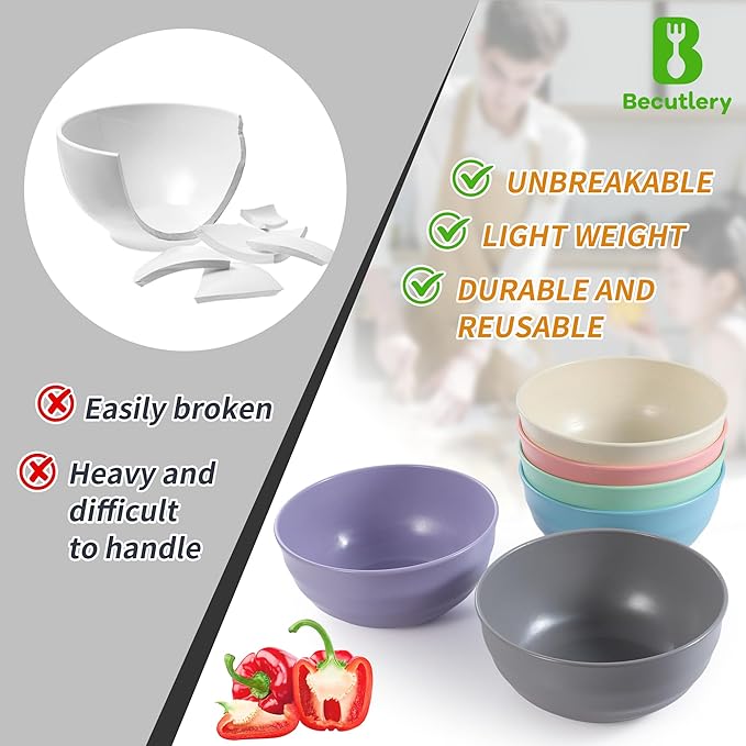 6PCS 60 Oz Wheat Straw Bowls, Must-have for Kitchen, Heat and Cold Resistant&Microwave and Dishwasher Safe Colorful Wheat Straw Bowls Series, Meeting Diverse Needs of Dorm, Apartment and Home