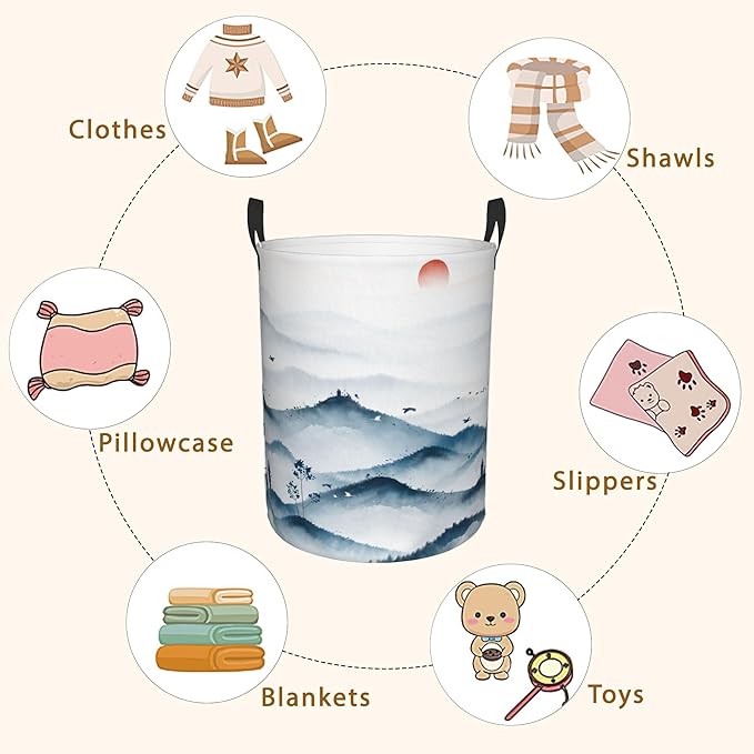 Mountain and Forest Landscape Painting Laundry Basket,Waterproof Foldable Laundry Hamper,Dirty Clothes Laundry Basket, Linen Bin Storage Organizer for Toy Collection 16" x 20"