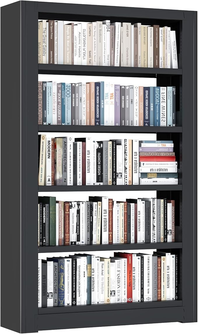 69" Bookshelf,5-Tier Bookshelf, Large Bookcases and Bookshelves,Taller and Wider Metal Storage Organizer, Sturdy Bookshelf for Living Room,Home Library (Black)