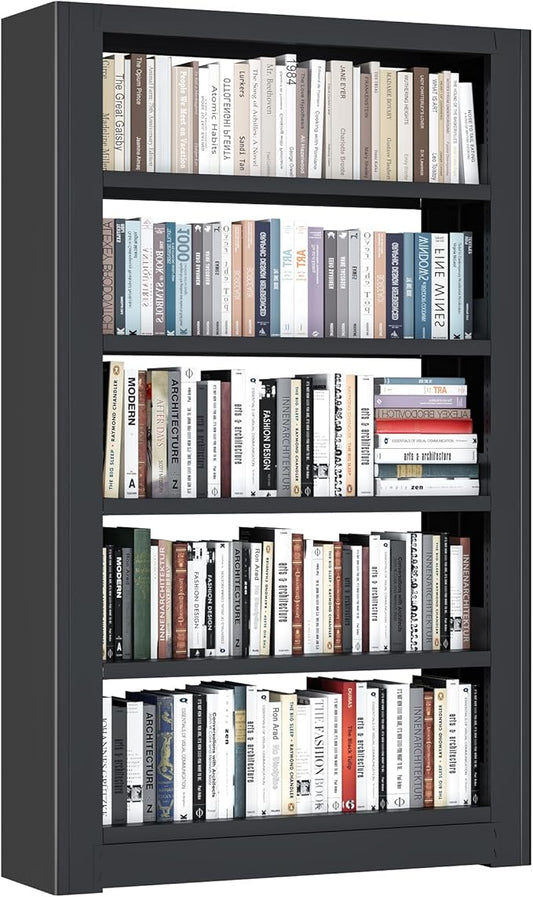 69" Tall Heavy-Duty Bookshelf, 5-Tier Metal Bookshelf with Adjustable Shelves, Open Shelf Bookcase, Tall Bookshelves for Home Office, Library, Bedroom, Including Book Stopper