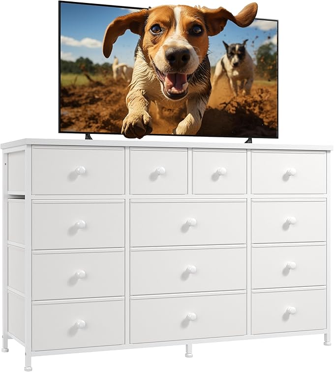 White Dresser for Bedroom with 13 Drawer,Entertainment Center for 40,50,55 inch, Modern Tv Stands & Chests of Drawers for Living Room, Hallway, Entryway