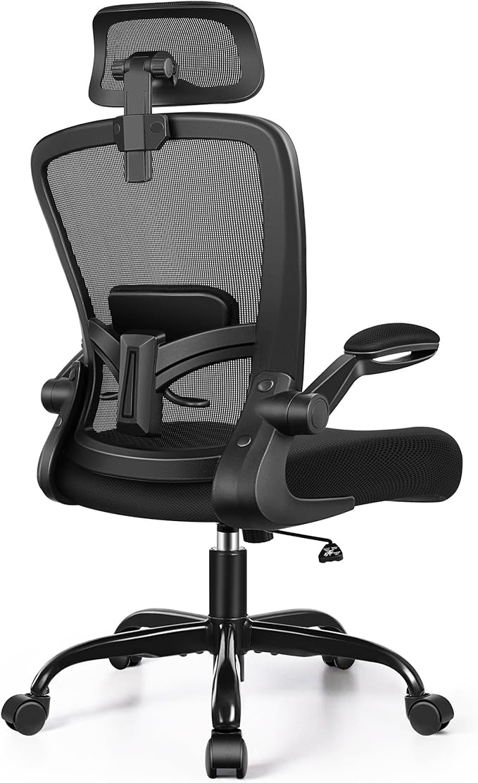 FelixKing Ergonomic Office Chair with Adjustable Headrest, Desk Chair Lumbar Support Swivel Task Chair with Flip up Armrests, Computer Gaming Chair for Home/Conference Room (Black)
