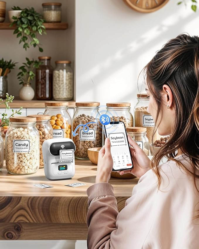 Phomemo Label Maker Machine- M110 Upgraded Bluetooth Label Printer for Barcode, Clothing, Jewelry, Retail, Mailing, Business, Compatible with Android & iOS, with 3 Label, White