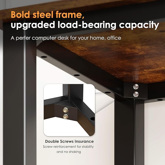 Rustic Brown 31.5 inch Sturdy Writing Desk for Small Spaces, Teens & Study - Black Metal Frame