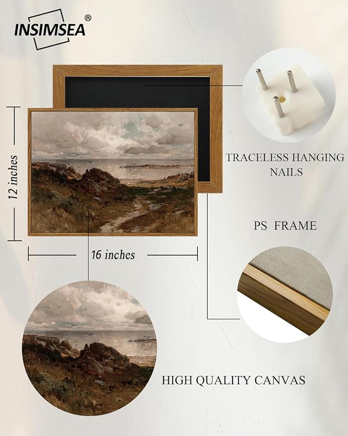InSimSea Framed Canvas Wall Art Vintage Decor, Room Decor Coastal Landscape Wall Art Paintings Prints, Home Decor Wall Art for Living Room, Farmhouse Office Bathroom Decor, 12"x16"