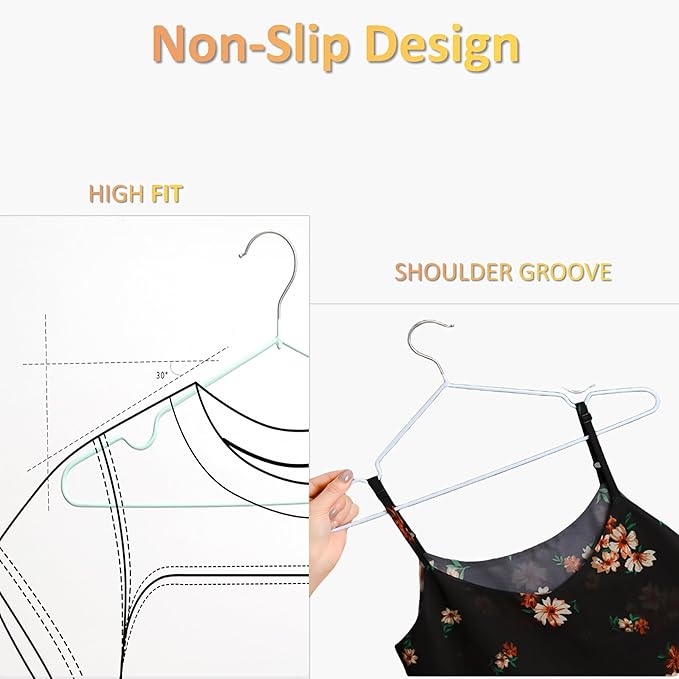 ‌Stainless Steel Heavy Duty Hangers - Non-Slip Rubber Coated, Space Saving Ultra Thin Design for Coats, Pants & Dresses (32 Pack, Black)