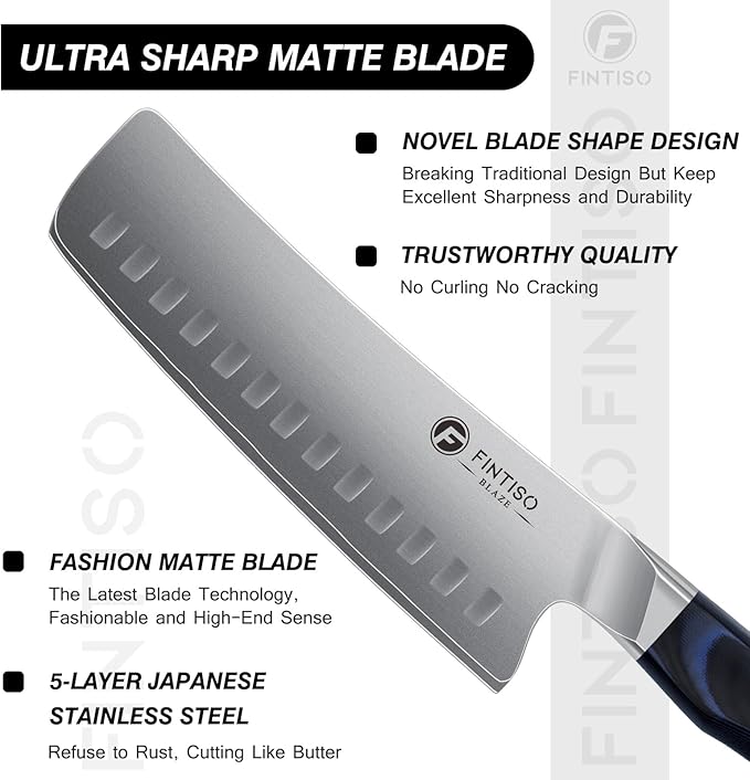 FINTISO 7" Nakiri Knife, Vegetable Chopping Knife with G10 Ergonomic Handle, Japanese High Carbon Stainless Steel Sharp Kitchen Cleaver in Gift Box