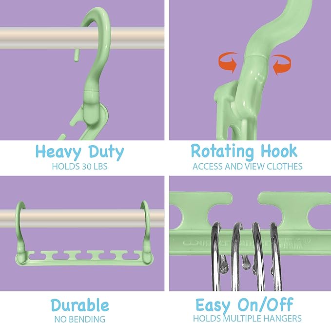 Wonder Hanger Max 10-Pack Space Saving Hangers, Reinforced Hooks Swivels 360°, Cascading Hanger, Teens, College Dorms, Kids & Closet Organizer, Assembled – Pastel Green