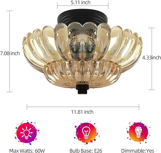 Semi Flush Mount Ceiling Light,Modern Brown Ceiling Light Fixture with Clear Glass for Living Room Hallway Close to Ceiling Light Fixture,Kitchen Lighting Fixtures Ceiling,Bulbs Not Included