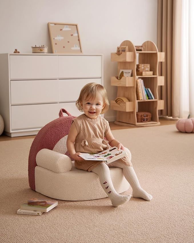 Blissful Diary Toddler Chair Comfy, Foam Kids Chair with Soft Teddy Plush, Toddler Reading Armchair with Cute Arclet Designs- Light Cream