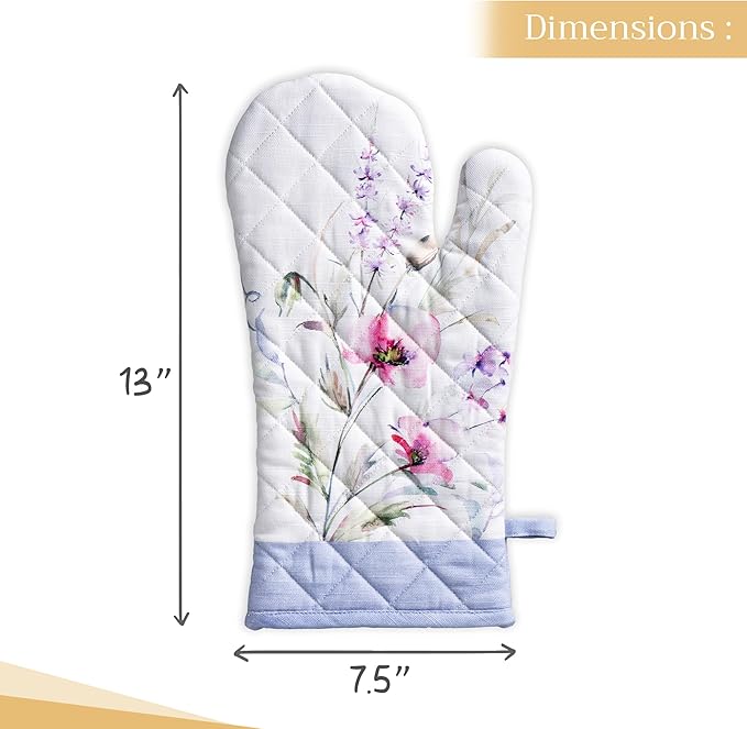 Maison d' Hermine Oven Gloves 100% Cotton Oven Mitt 7" x 13" with Loop Heat Resistant, BBQ, Cooking Gloves, Baking, Grilling, Kitchen, Handling Hot Pans Spring/Summer (Pack of 1, Summer Floral)