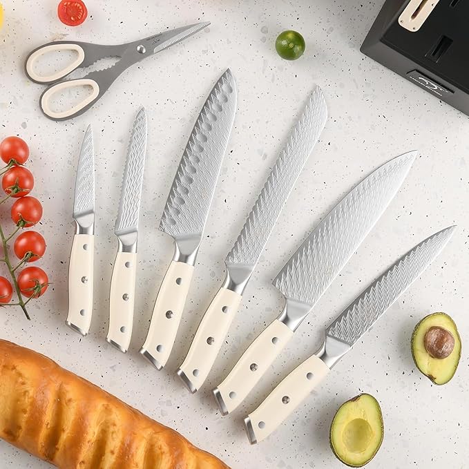 NANFANG BROTHERS Damascus Kitchen Knife Set,14 Pieces Drawer Knife Set,ABS Ergonomic Handle for VG10 Steel Professional Chef Knives Set with Block and Steak Knives