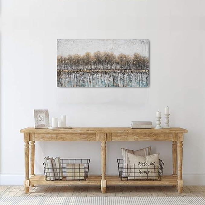 NdcSkyArt Tree Rustic Wall Art for Living Room, Forest Reflections Canvas Prints, Brown Textured Abstract Landscape Painting for Farmhouse Great Dining Room Bedroom Home Decor