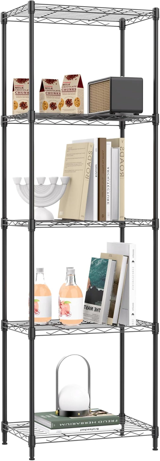 IZEUK 5 Tier Metal Wire Shelf Unit, Black Storage Rack Organizer for Kitchen, Bedroom, Living Room or Laundry Room, 17.7" W x 11.8" D x 55.0" H