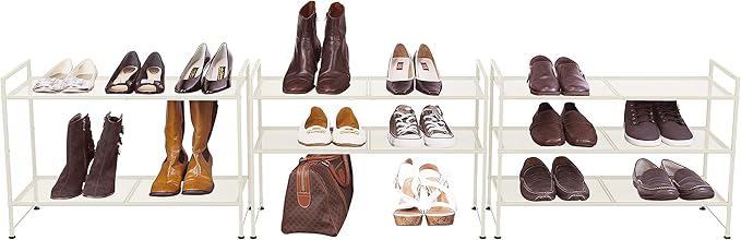 SIMPLE HOUSEWARE 3-Tier Stackable Mesh Shoe Rack, White