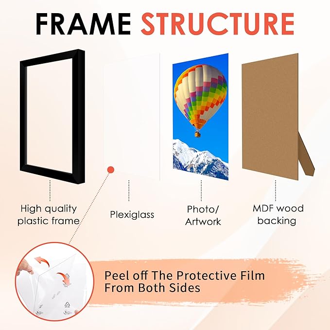 FIXSMITH 4x6 Picture Frame Set of 6, Black Photo Frames Bulk with HD Plexiglass for Wall Hanging or Tabletop Display, Multi Picture Frames Collage for Wall Decor