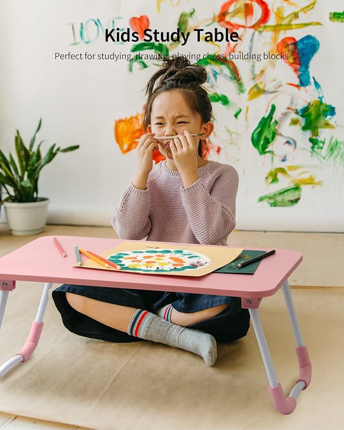 Ruxury Folding Lap Desk Laptop Stand Bed Desk Table Tray, Breakfast Serving Tray, Portable & Lightweight Mini Table for Sofa Couch Floor - - Pink